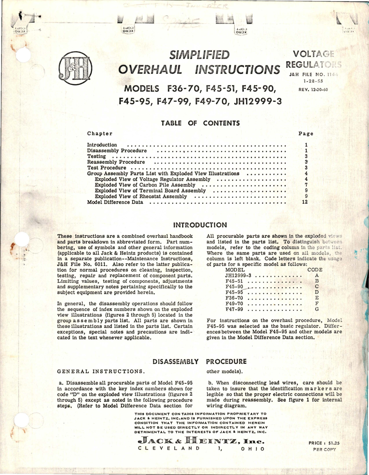 Sample page 1 from AirCorps Library document: Overhaul Instructions for Voltage Regulators - Models F36-70, F45-51, F45-90, F45-95, F47-99, F49-70, and JH12999-3 