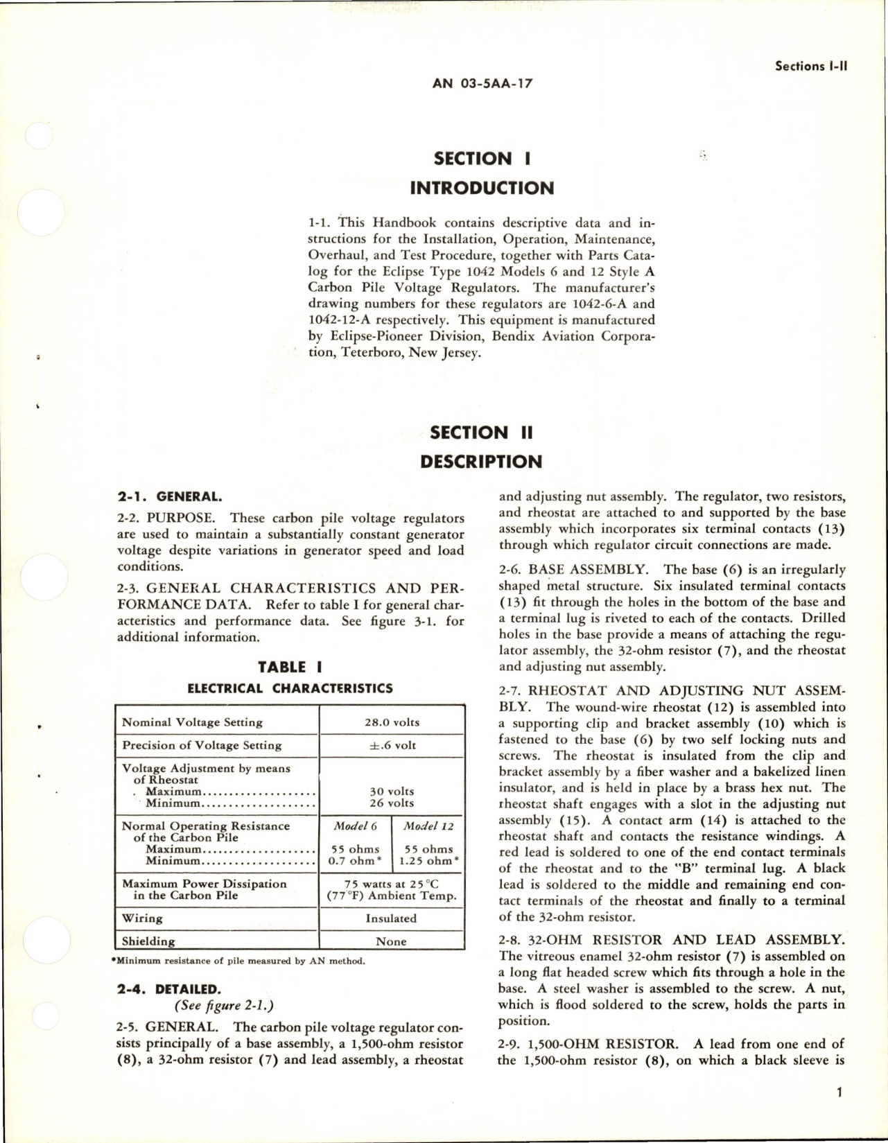 Sample page 5 from AirCorps Library document: Operation, Service, and Overhaul Instructions with Parts Catalog for Carbon Pile Voltage Regulator - 1042-6A and 1042-12A