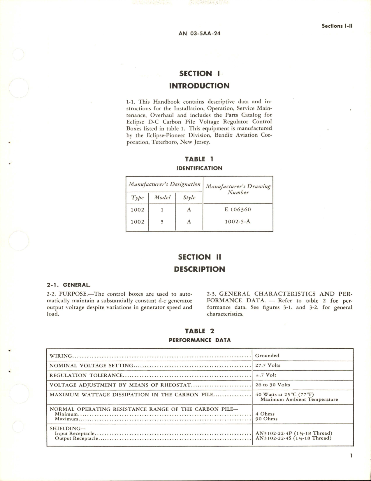 Sample page 5 from AirCorps Library document: Operation, Service and Overhaul Instructions with Parts Catalog for D-C Carbon Pile Voltage Regulator Control Box - Models 1002-1-A and 1002-5-A