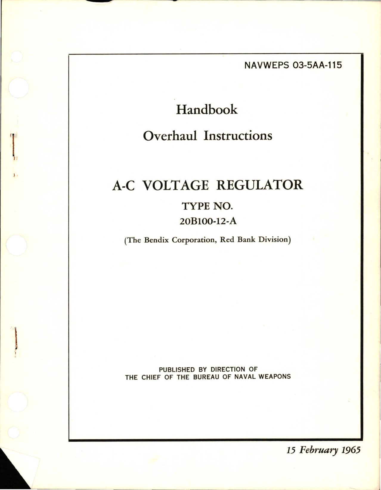 Sample page 1 from AirCorps Library document: Overhaul Instructions for A-C Voltage Regulator - Type 20B100-12-A 