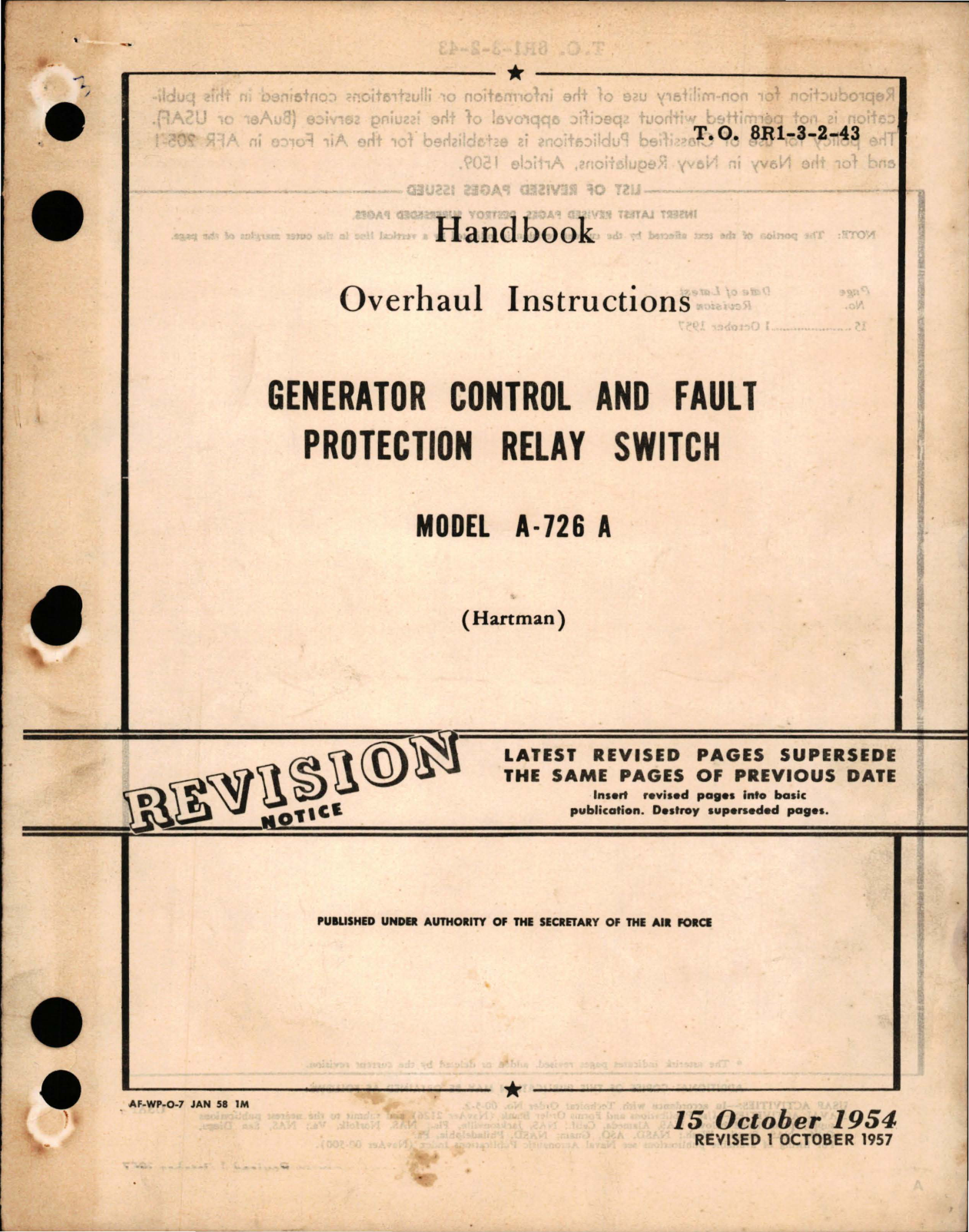 Sample page 1 from AirCorps Library document: Overhaul Instructions for Generator Control and Fault Protection Relay Switch - Model A-726 A