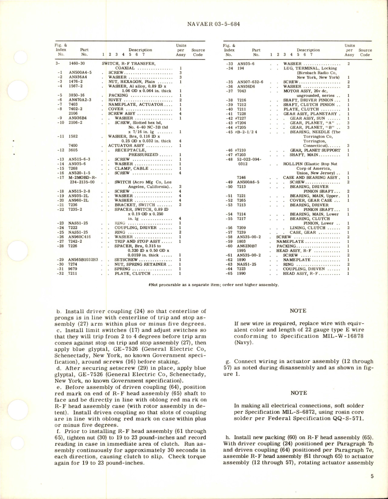 Sample page 5 from AirCorps Library document: Overhaul Instructions with Parts Breakdown for Coaxial R-F Transfer Switch - Part 1460-30 