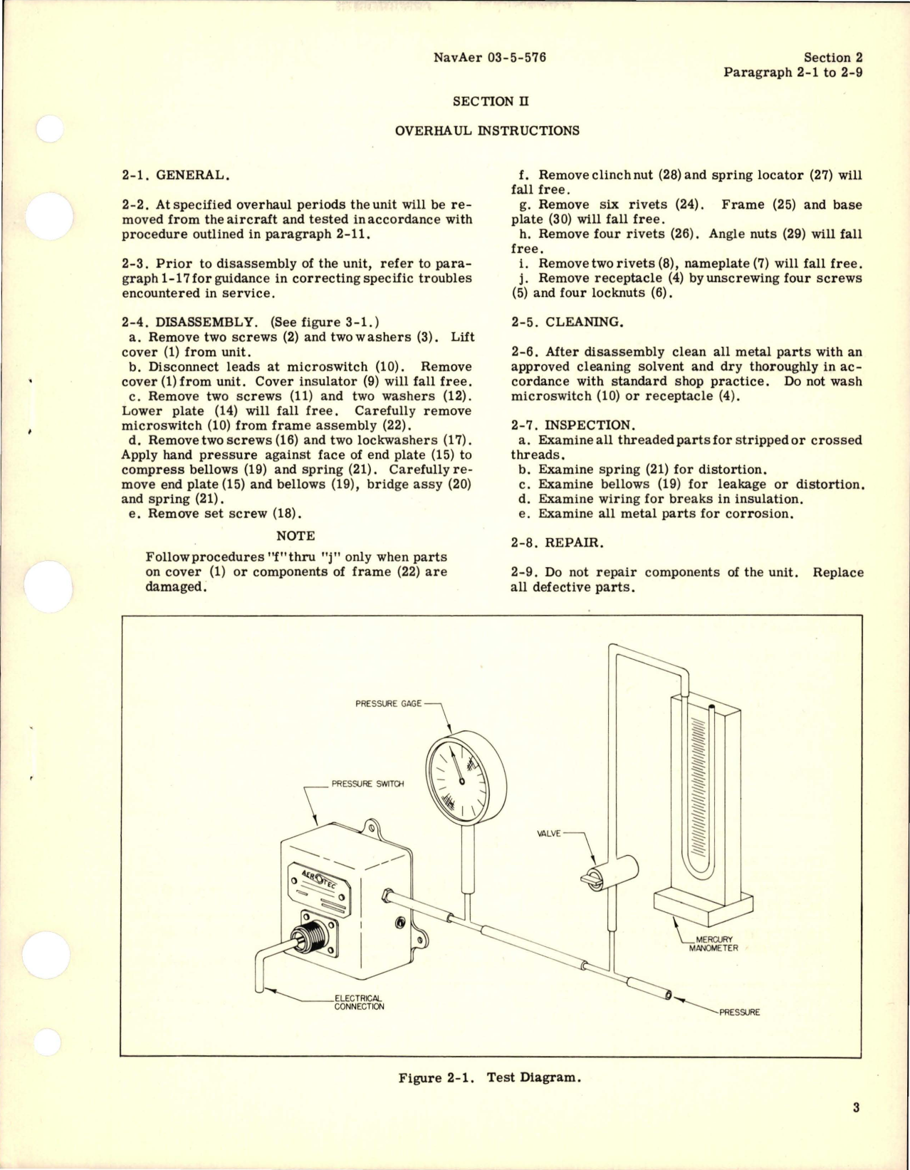 Sample page 5 from AirCorps Library document: Operation, Service and Overhaul Instructions with Parts Catalog for Pressure Switch - Part A-301 