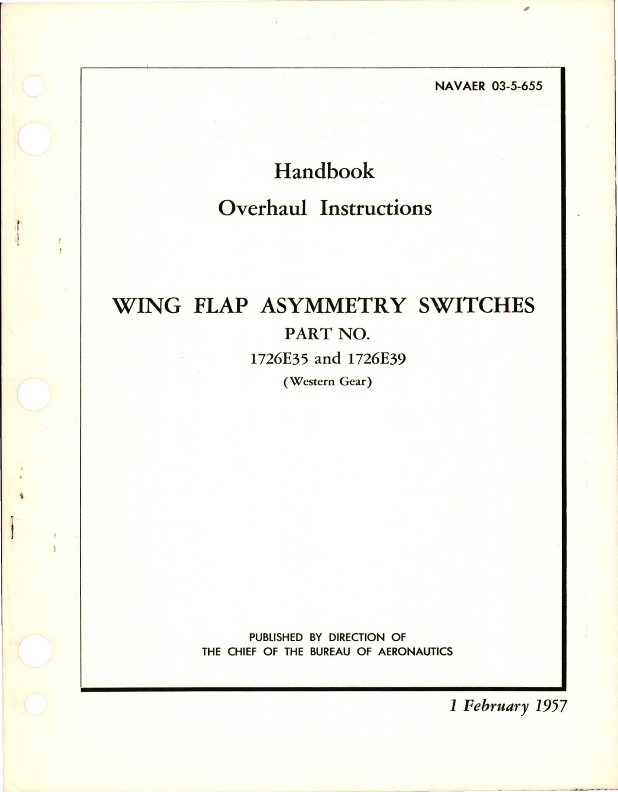 Sample page 1 from AirCorps Library document: Overhaul Instructions for Wing Flap Asymmetry Switches - Part 1726E35 and 1726E39 