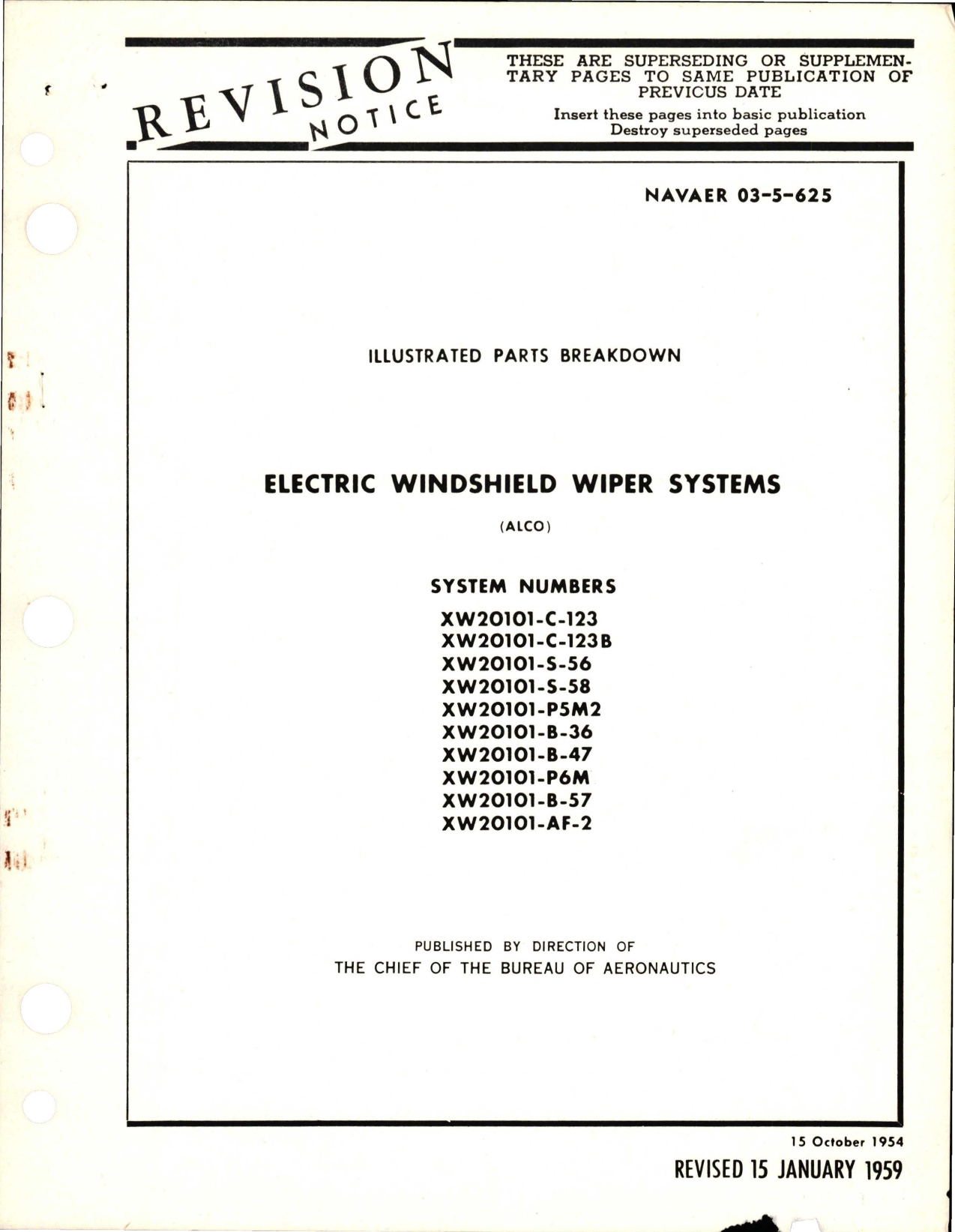 Sample page 1 from AirCorps Library document: Illustrated Parts Breakdown for Electric Windshield Wiper System 