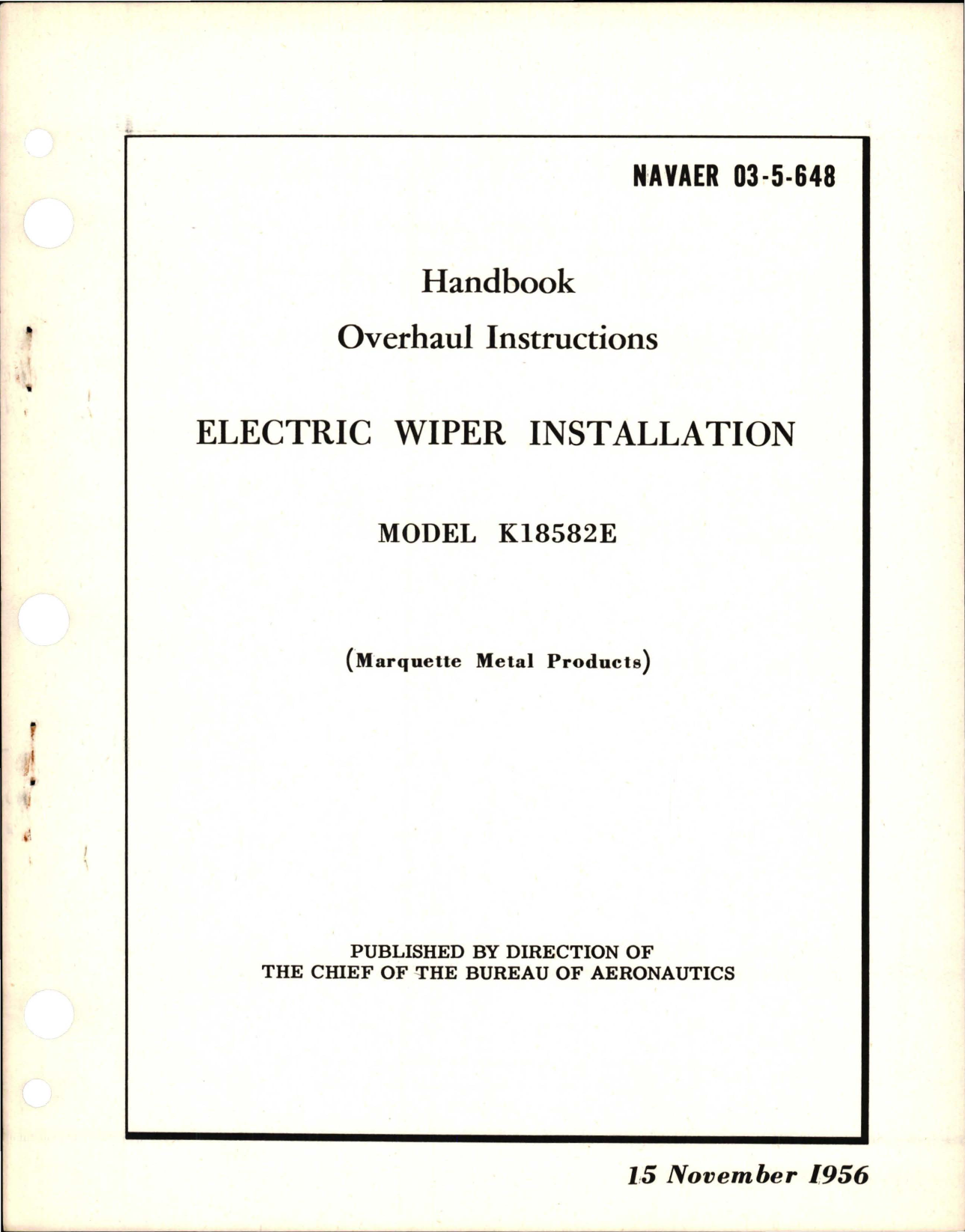 Sample page 1 from AirCorps Library document: Overhaul Instructions for Electric Wiper Installation - Model K18582E 