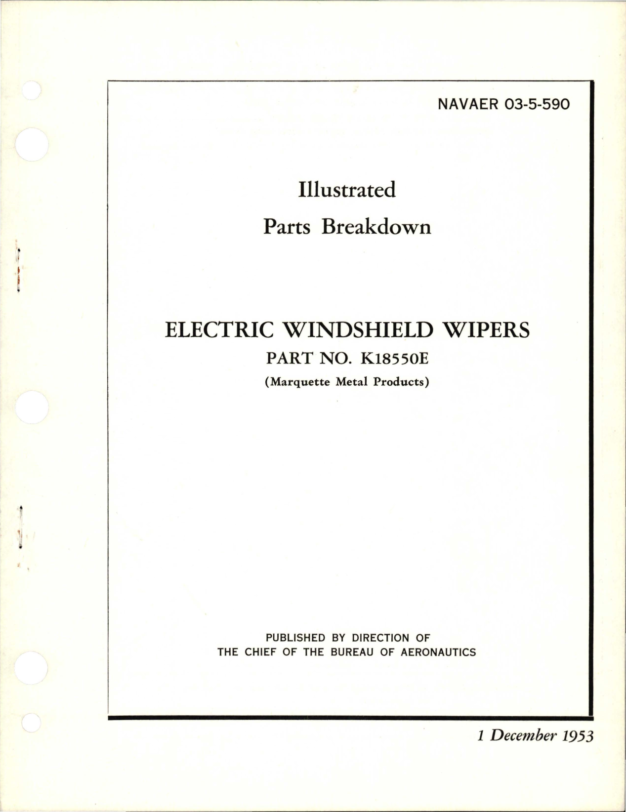 Sample page 1 from AirCorps Library document: Illustrated Parts Breakdown for Electric Windshield Wipers - Part K18550E 