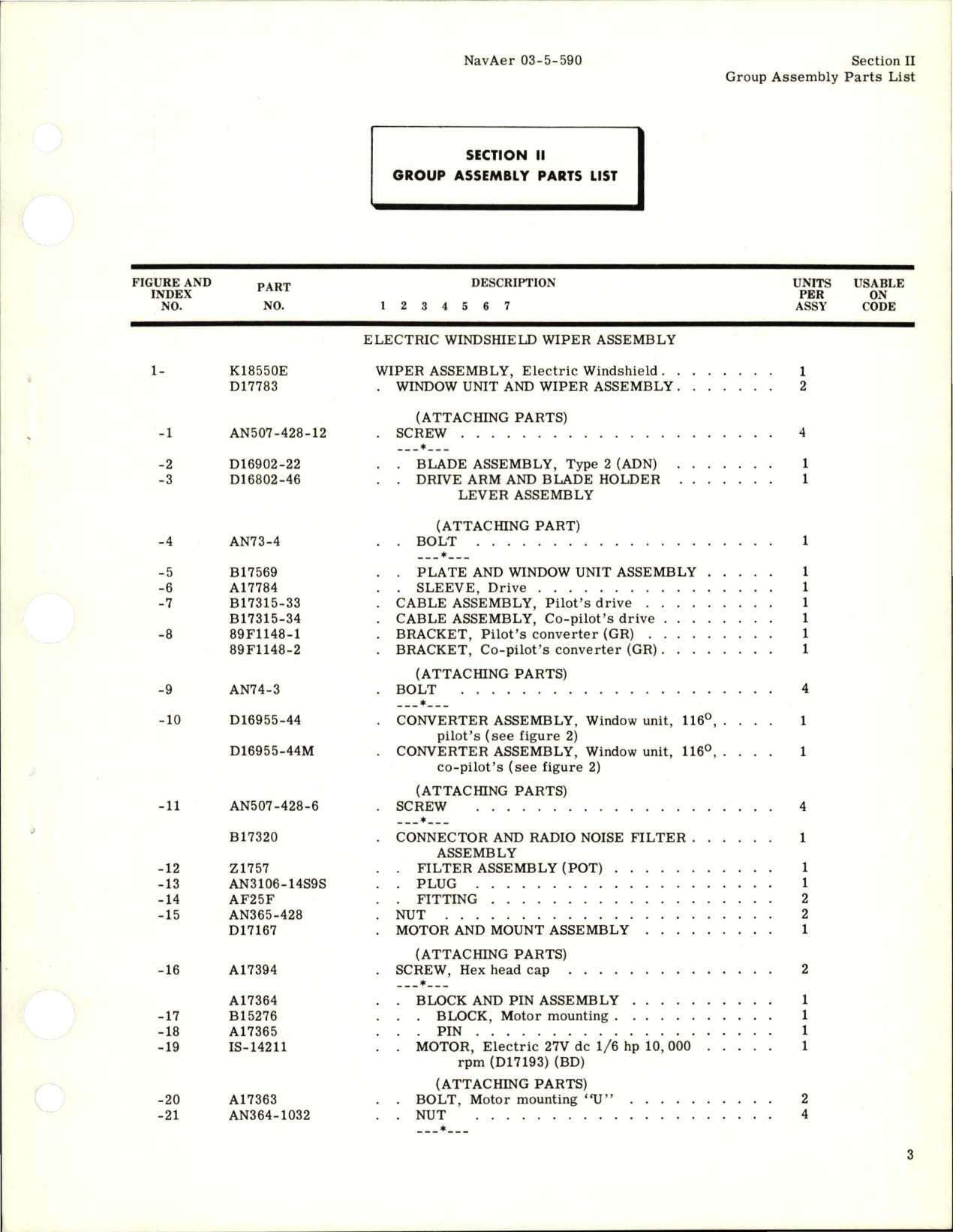 Sample page 5 from AirCorps Library document: Illustrated Parts Breakdown for Electric Windshield Wipers - Part K18550E 