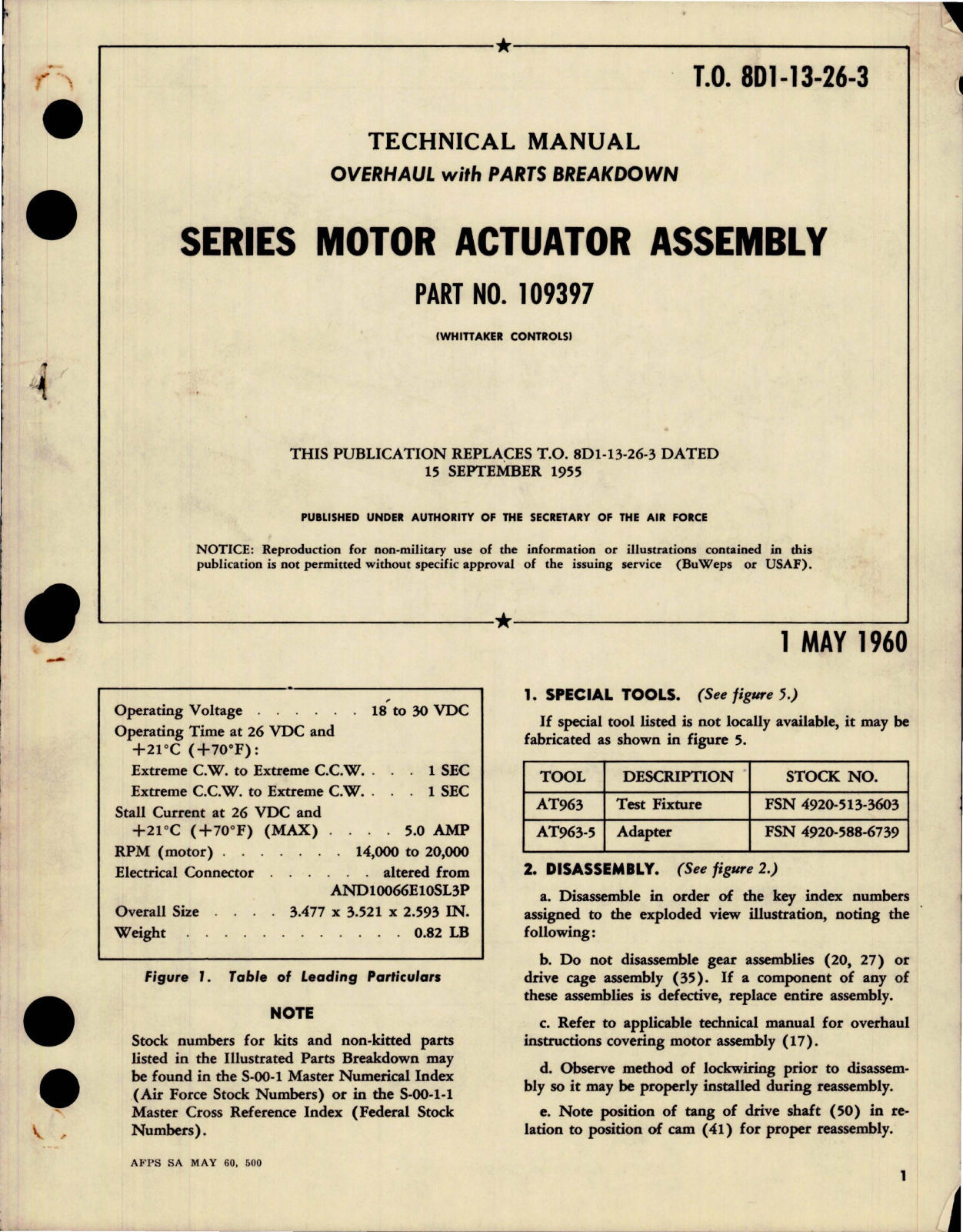 Sample page 1 from AirCorps Library document: Overhaul with Parts Breakdown for Series Motor Actuator Assembly- Part 109397 