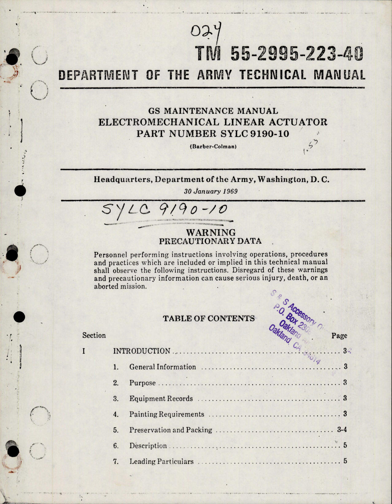 Sample page 1 from AirCorps Library document: Maintenance Manual for Electromechanical Linear Actuator - Part SYLC9190-10 