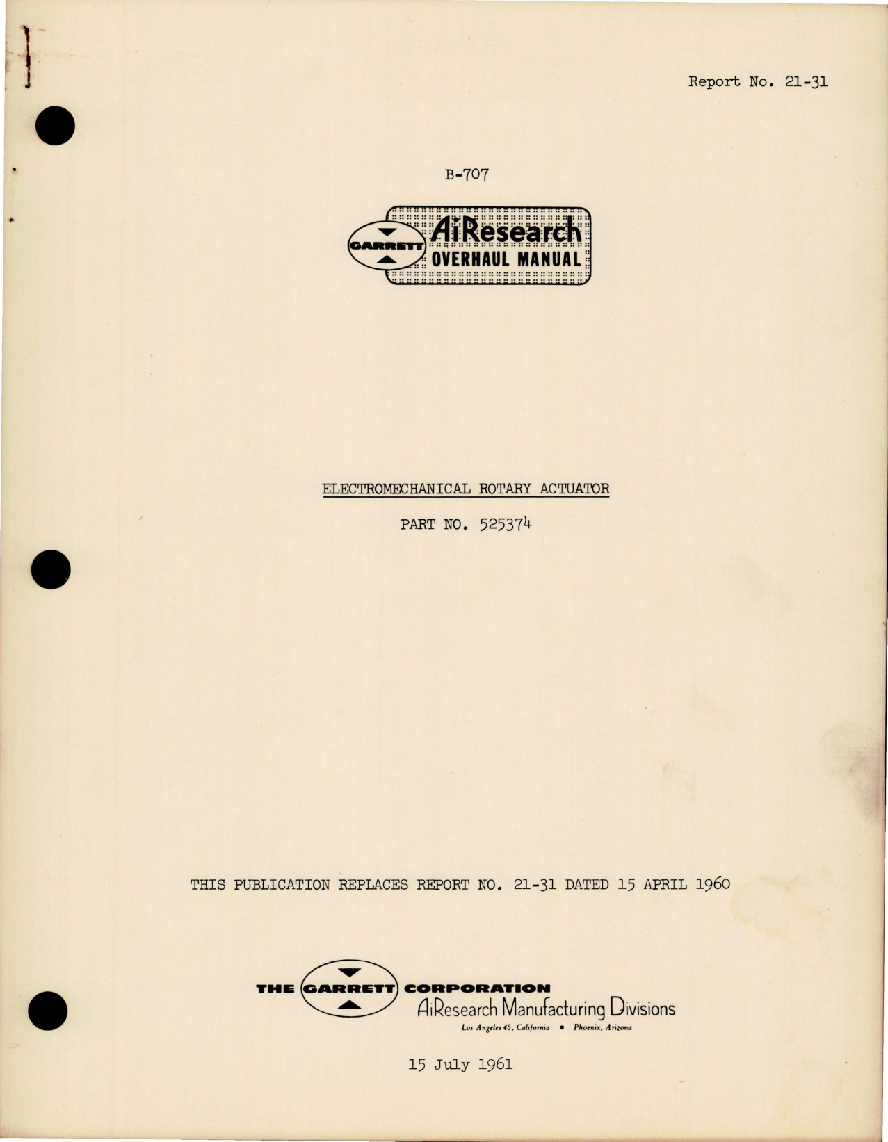 Sample page 1 from AirCorps Library document: Overhaul Manual for Electromechanical Rotary Actuator - Part 525374 