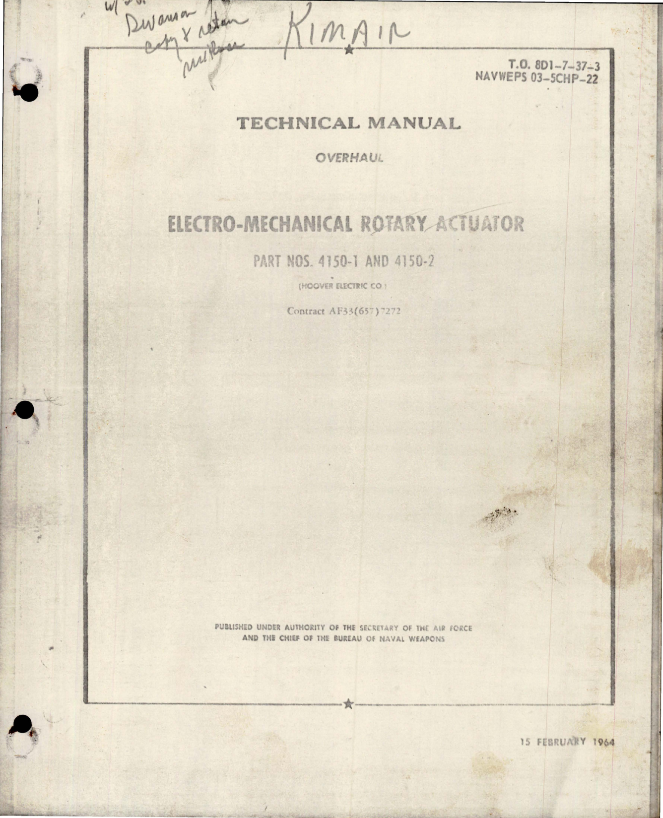 Sample page 1 from AirCorps Library document: Overhaul for Electro-Mechanical Rotary Actuator - Parts 4150-1 and 4150-2 