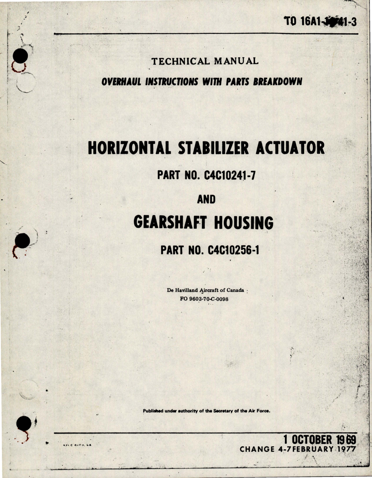 Sample page 1 from AirCorps Library document: Overhaul Instructions w Parts for Horizontal Stabilizer Actuator and Gearshaft Housing 