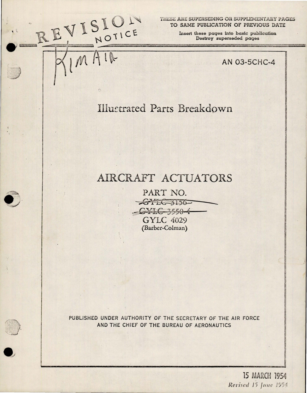 Sample page 1 from AirCorps Library document: Illustrated Parts Breakdown for Actuators - Parts GYLC 3156, GYLC 3550-4 and GYLC 4029 