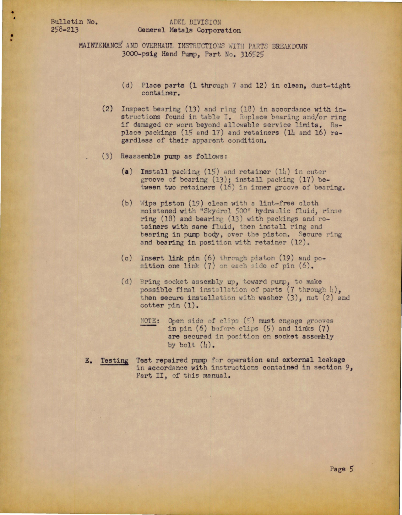 Sample page 5 from AirCorps Library document: Maintenance and Overhaul Instructions w Parts for 3000PSI Hand Pump - Part 316525 