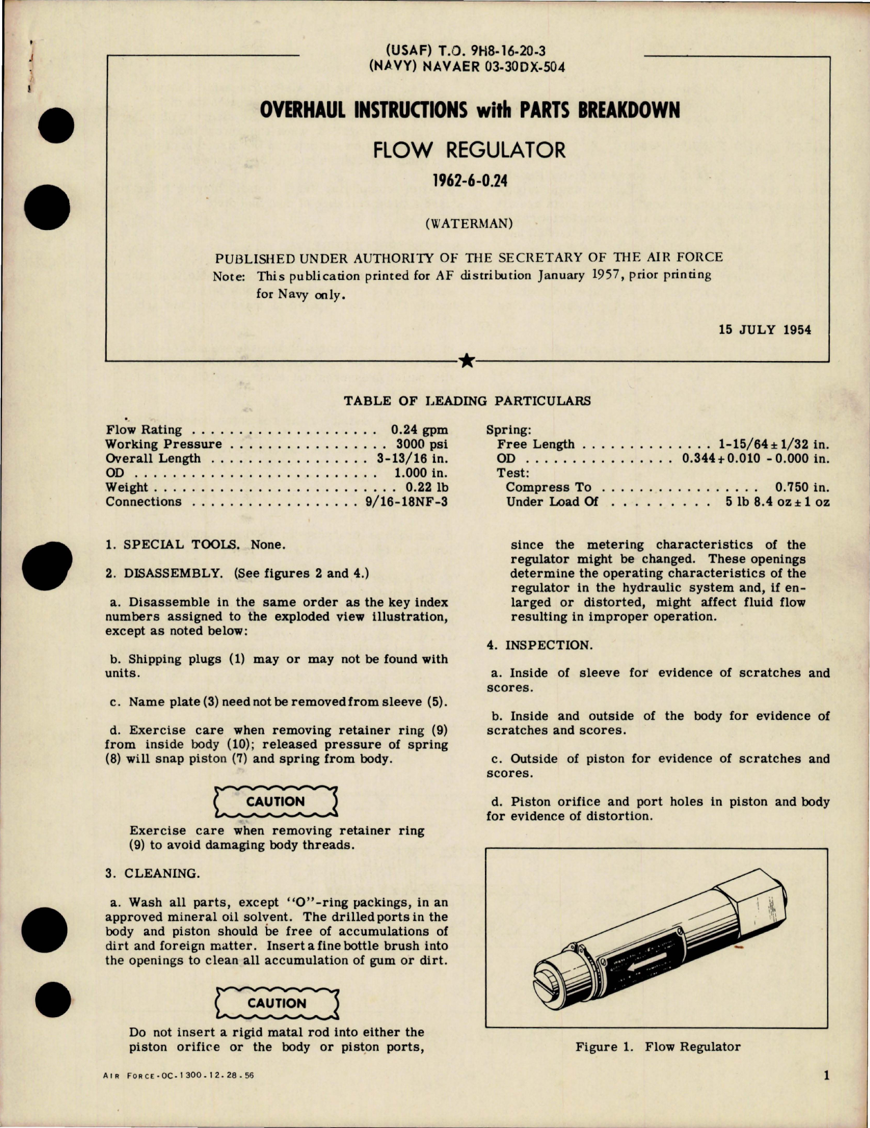 Sample page 1 from AirCorps Library document: Overhaul Instructions w Parts for Flow Regulator - 1962-6-0.24 
