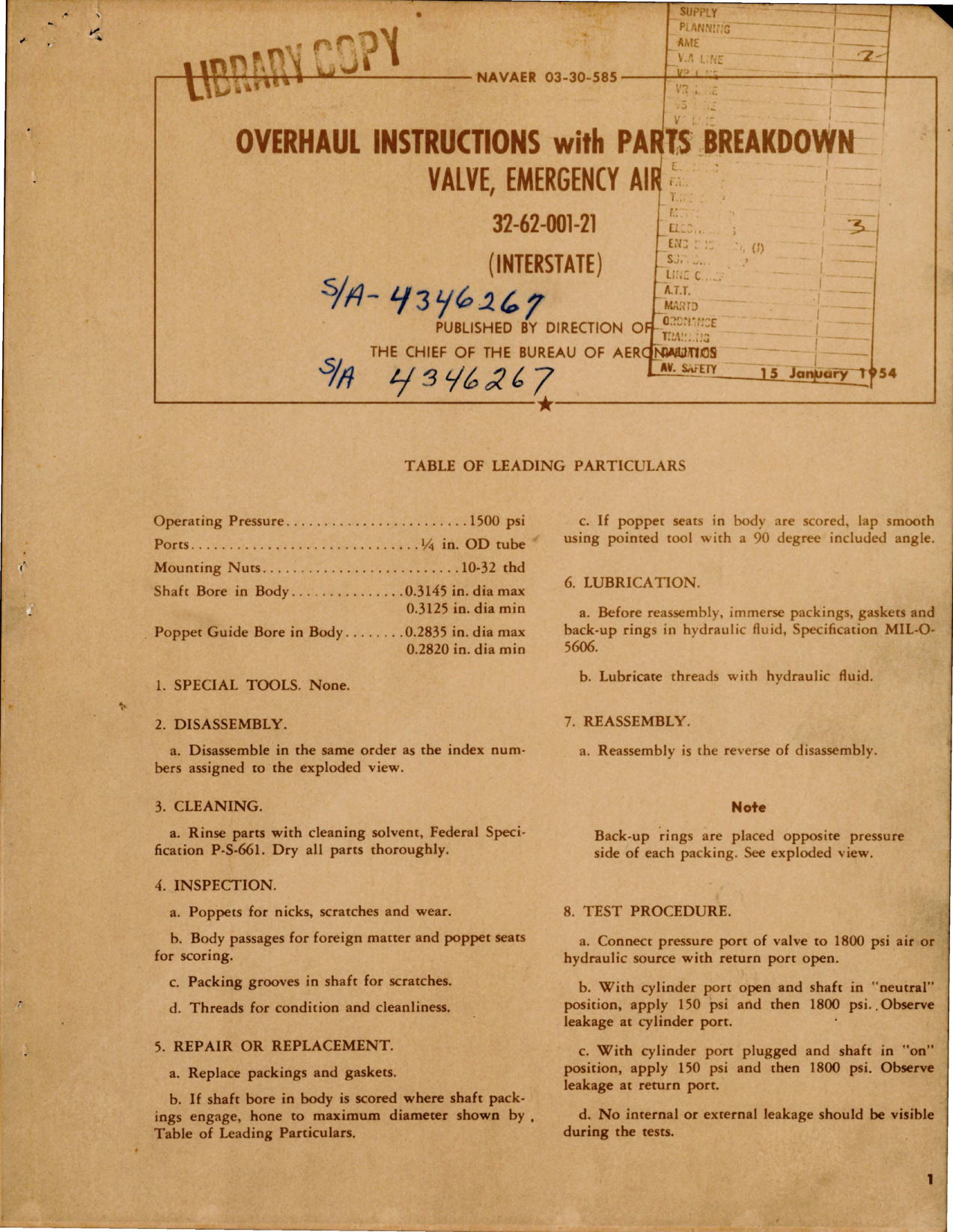 Sample page 1 from AirCorps Library document: Overhaul Instructions with Parts for Emergency Air Valve - 32-62-001-21 