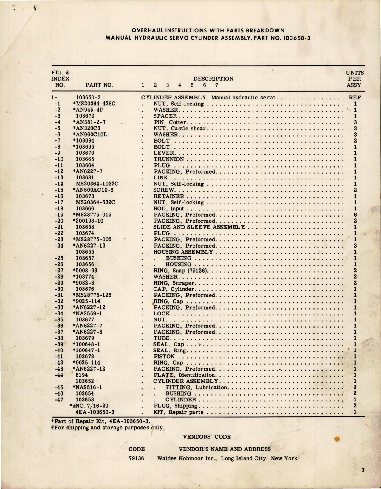 Sample page 5 from AirCorps Library document: Overhaul Instructions with Parts for Manual Hydraulic Servo Cylinder Assembly - Part 103650-3 