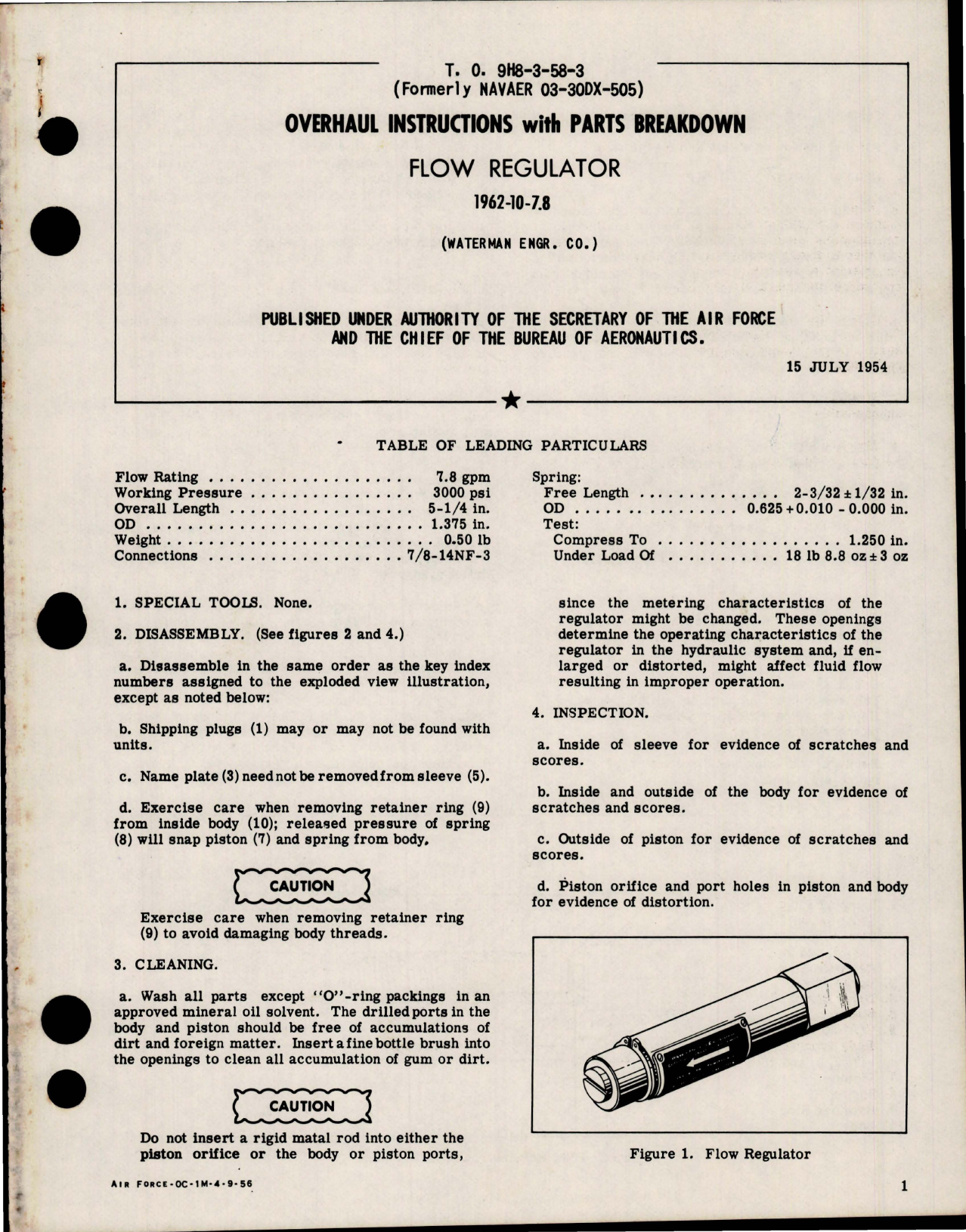 Sample page 1 from AirCorps Library document: Overhaul Instructions with Parts for Flow Regulator - 1962-10-7.8 