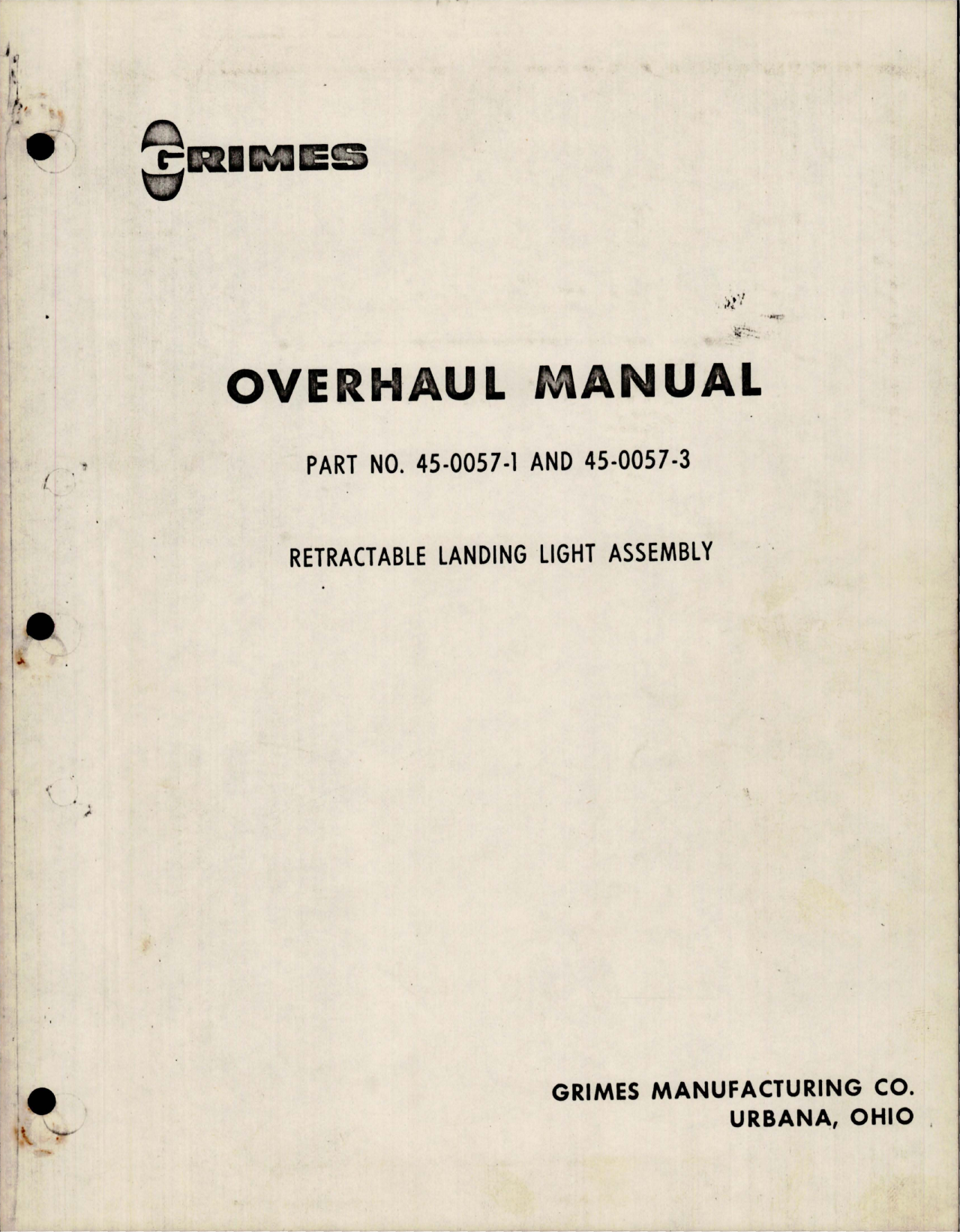 Sample page 1 from AirCorps Library document: Overhaul Manual for Retractable Landing Light Assembly - Parts 45-0057-1 and 45-0057-3