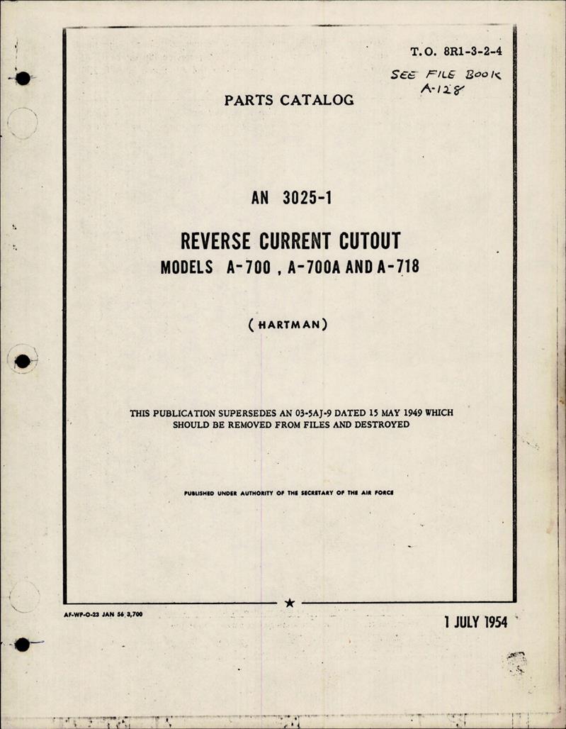Parts Catalog for Reverse Current Cutout Type AN 30251 AirCorps