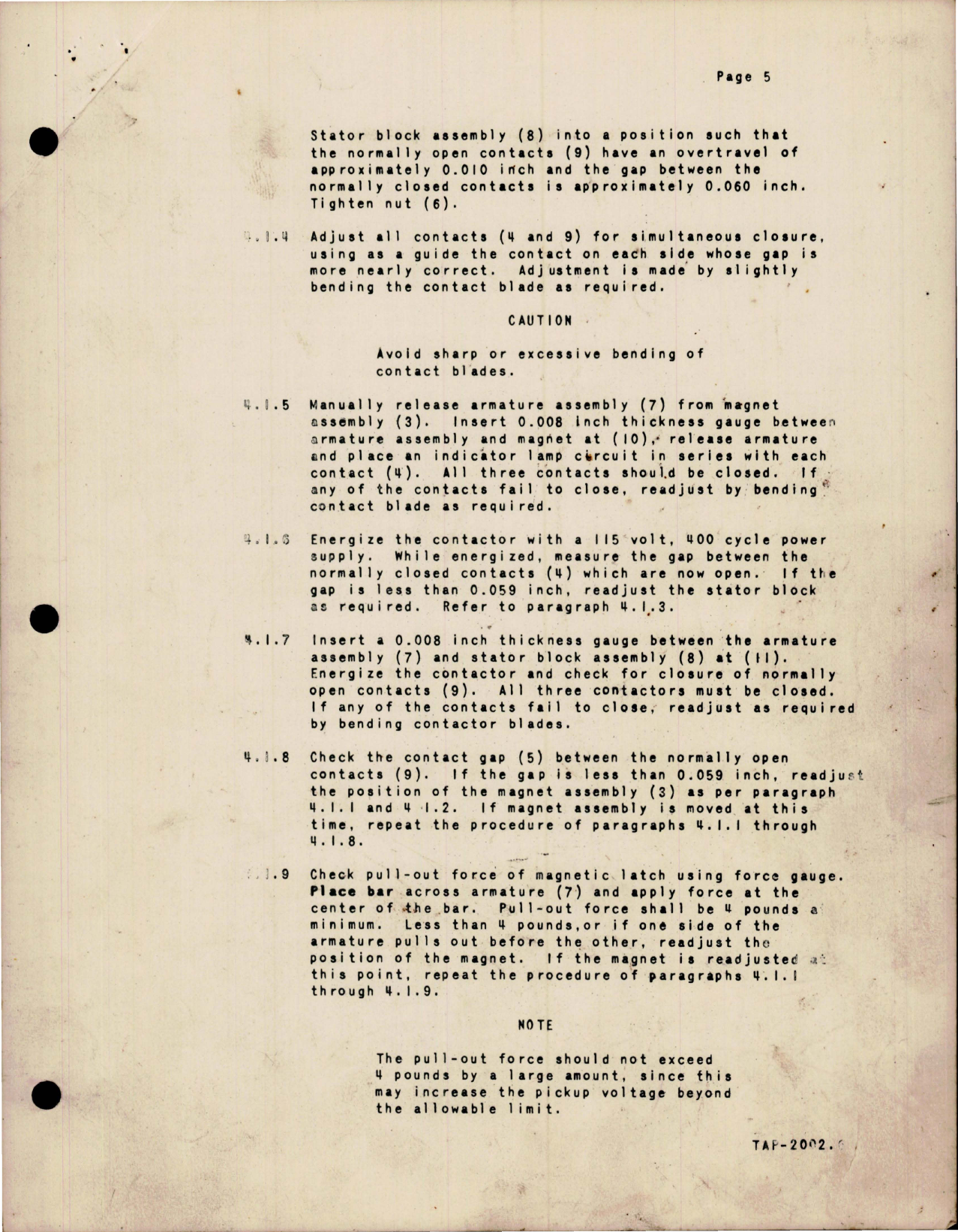 Sample page 7 from AirCorps Library document: Test and Adjustment Procedure for AC Contactors - Parts BR-138VL, BR-138AJL and BR-138ARL 