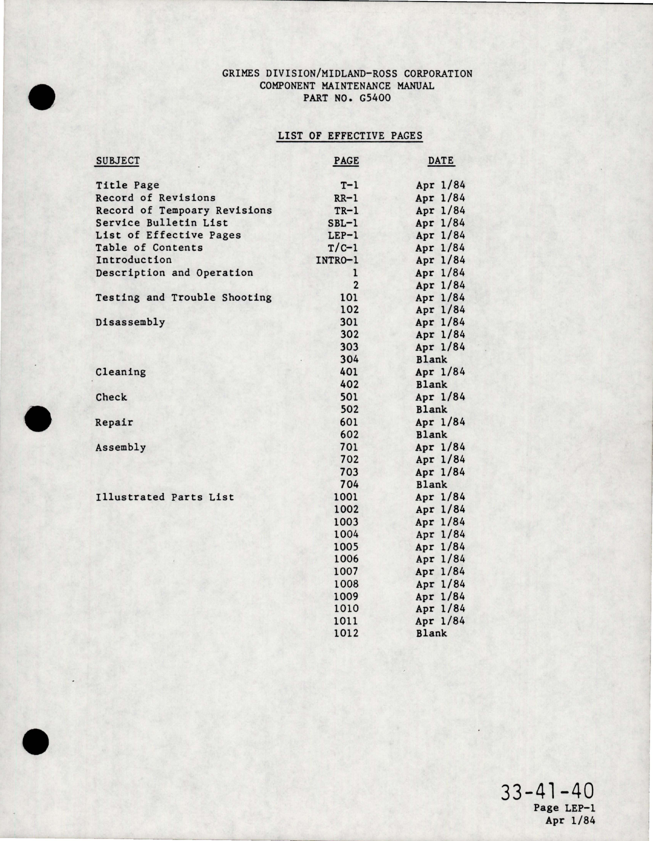 Sample page 5 from AirCorps Library document: Maintenance Manual for Landing Light - Part G5400 Series 