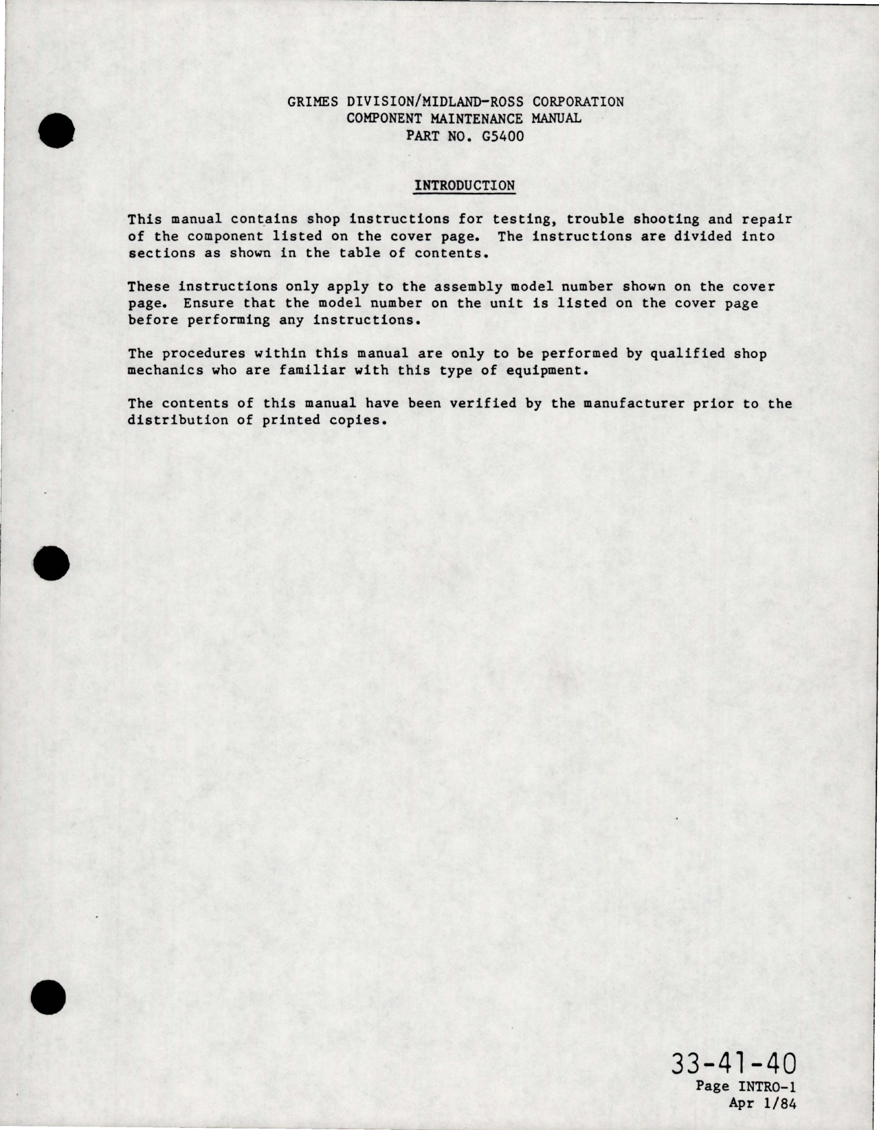 Sample page 7 from AirCorps Library document: Maintenance Manual for Landing Light - Part G5400 Series 