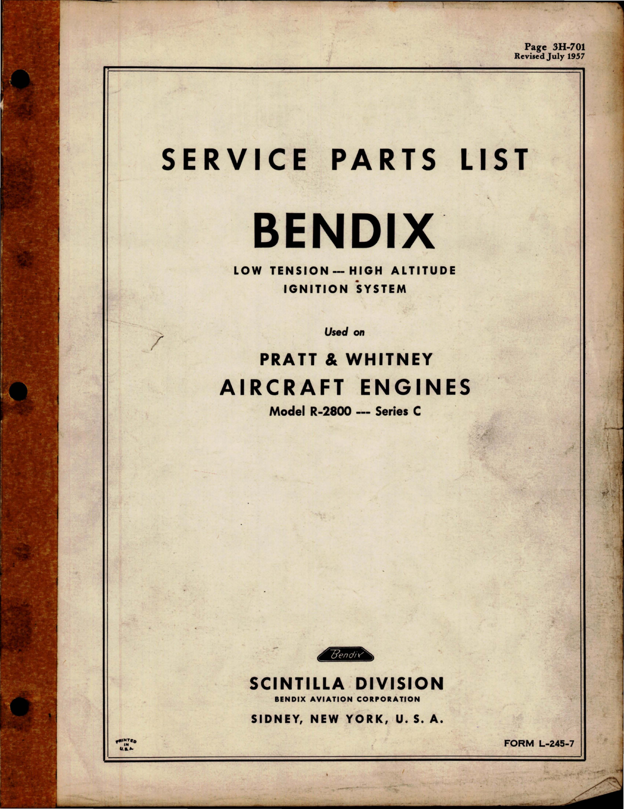 Sample page 1 from AirCorps Library document: Service Parts List for Bendix Low Tension High Altitude Ignition System
