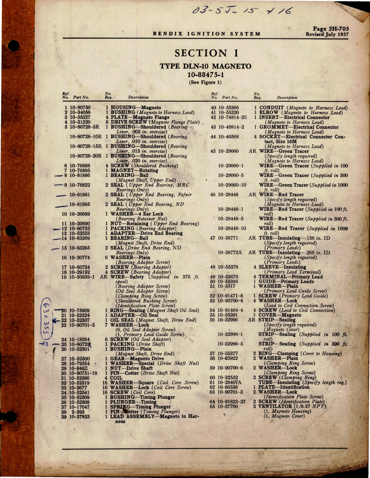 Sample page 7 from AirCorps Library document: Service Parts List for Bendix Low Tension High Altitude Ignition System