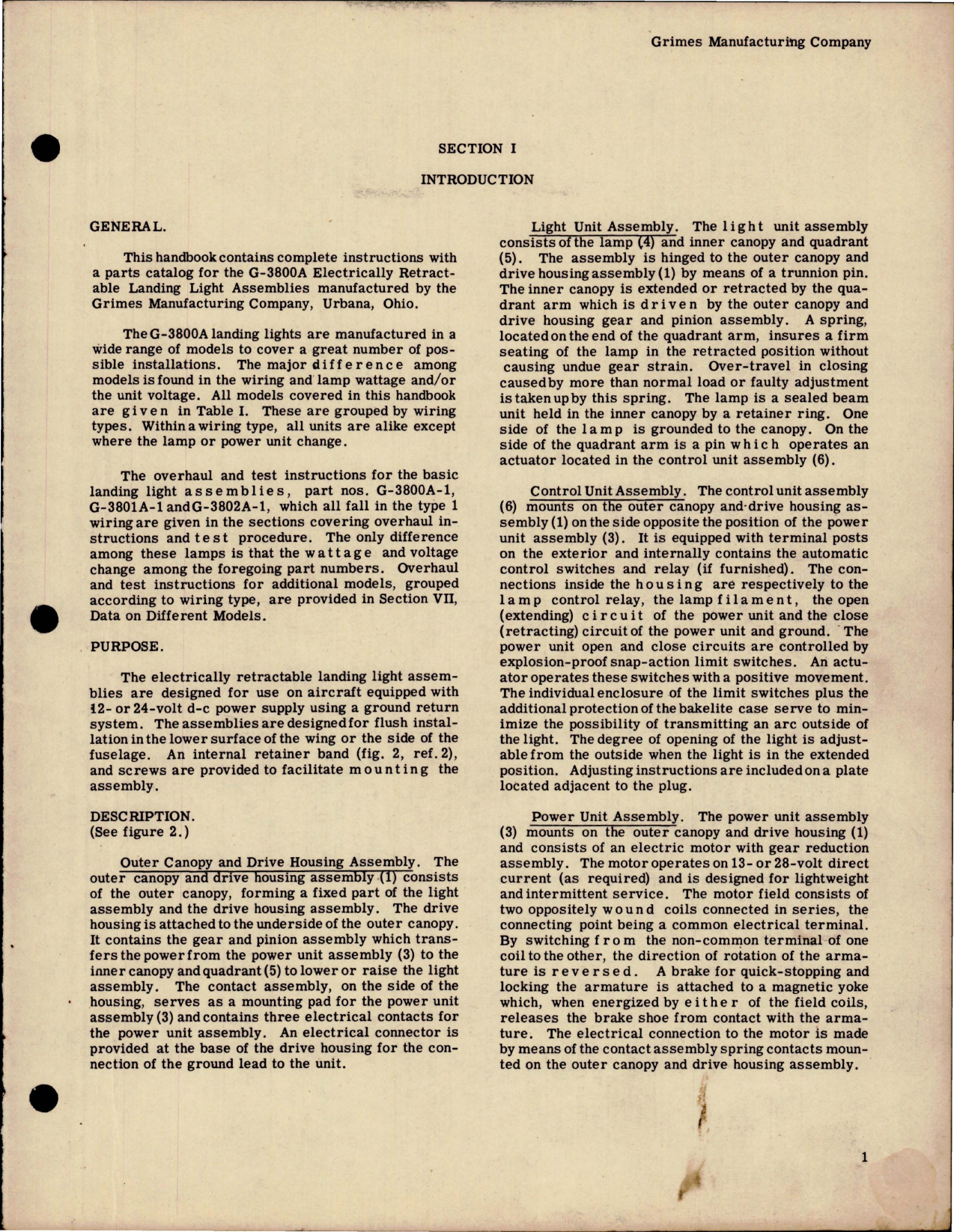 Sample page 5 from AirCorps Library document: Handbook of Instructions with Parts for Electrically Retractable Landing Light Assemblies - G-3800A Series