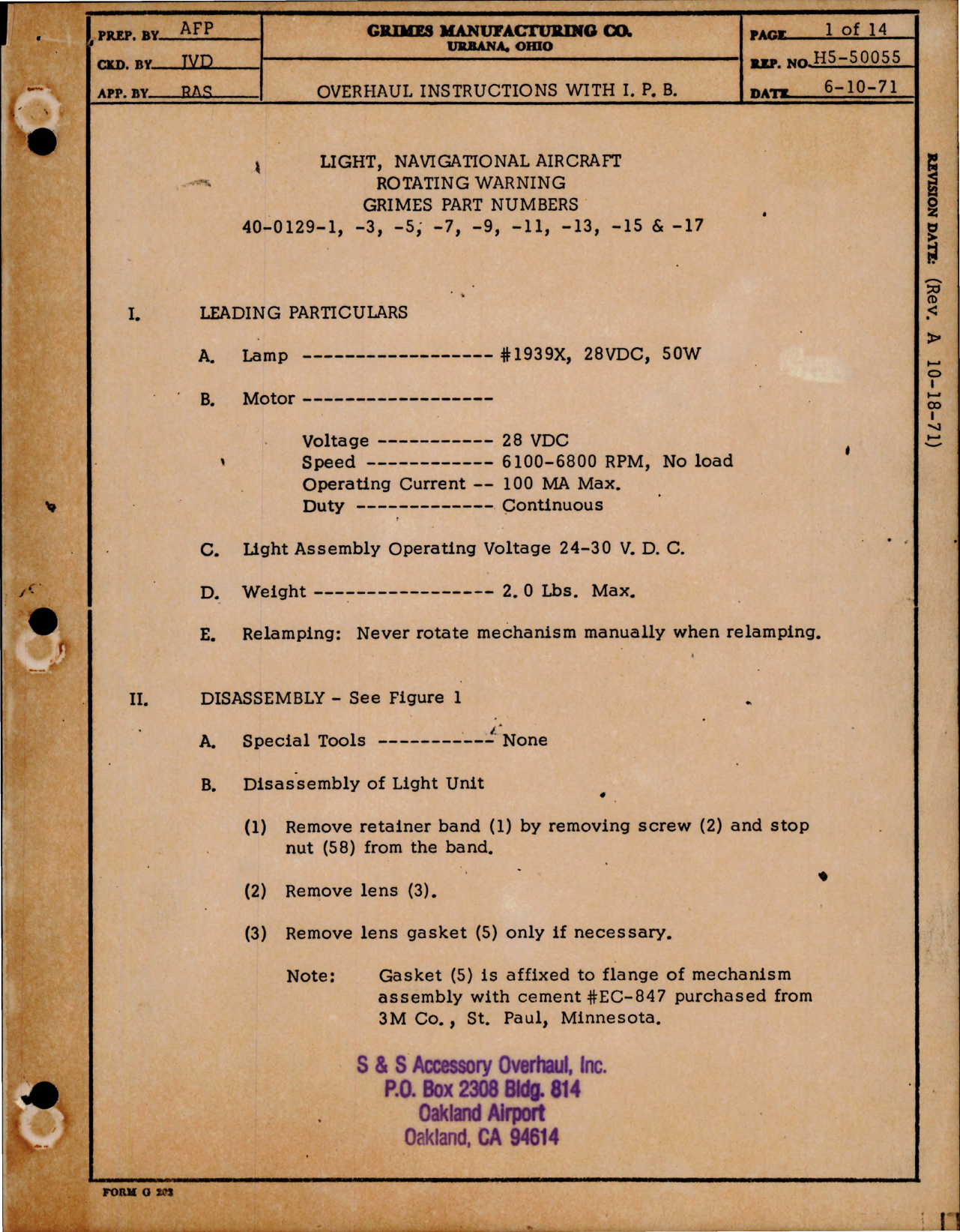 Sample page 1 from AirCorps Library document: Overhaul Instructions with Parts for Navigational Aircraft Rotating Warning Light 