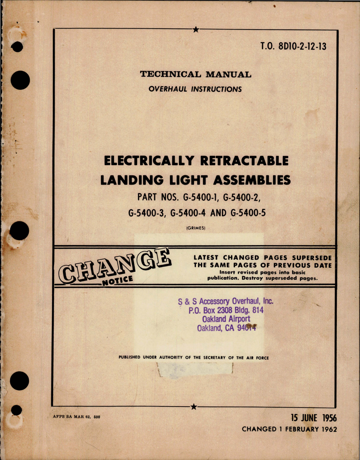 Sample page 1 from AirCorps Library document: Overhaul Instructions for Electrically Retractable Landing Light Assemblies