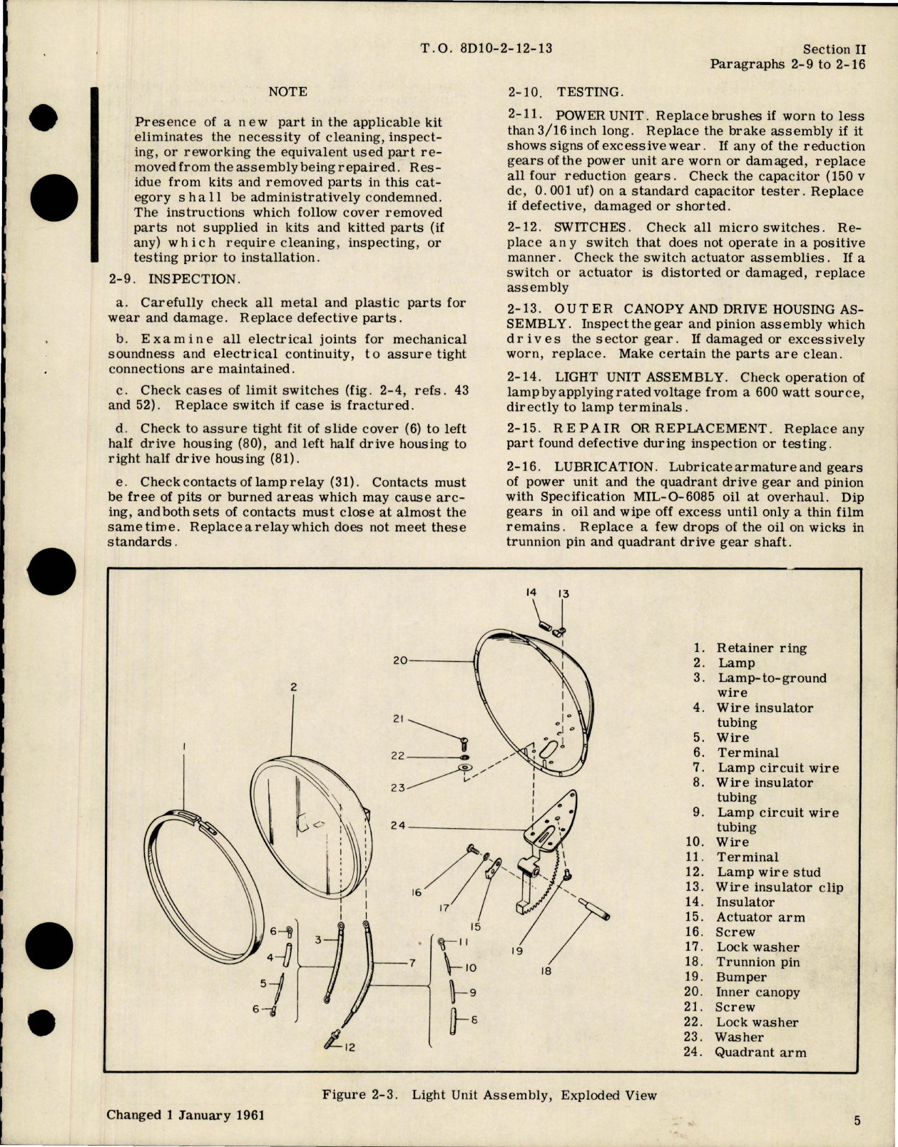 Sample page 9 from AirCorps Library document: Overhaul Instructions for Electrically Retractable Landing Light Assemblies