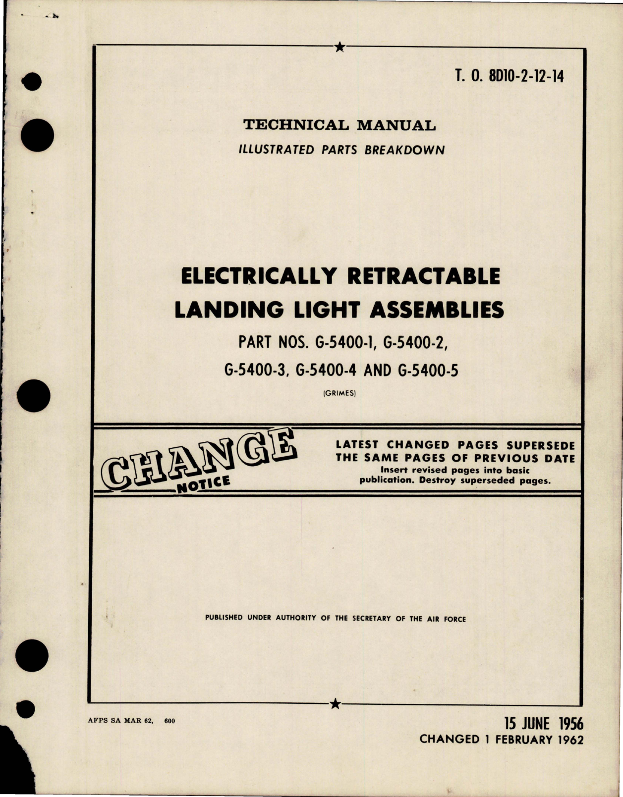 Sample page 1 from AirCorps Library document: Illustrated Parts Breakdown for Electrically Retractable Landing Light Assemblies
