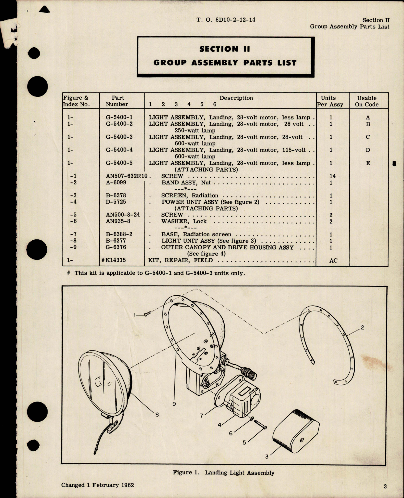 Sample page 7 from AirCorps Library document: Illustrated Parts Breakdown for Electrically Retractable Landing Light Assemblies