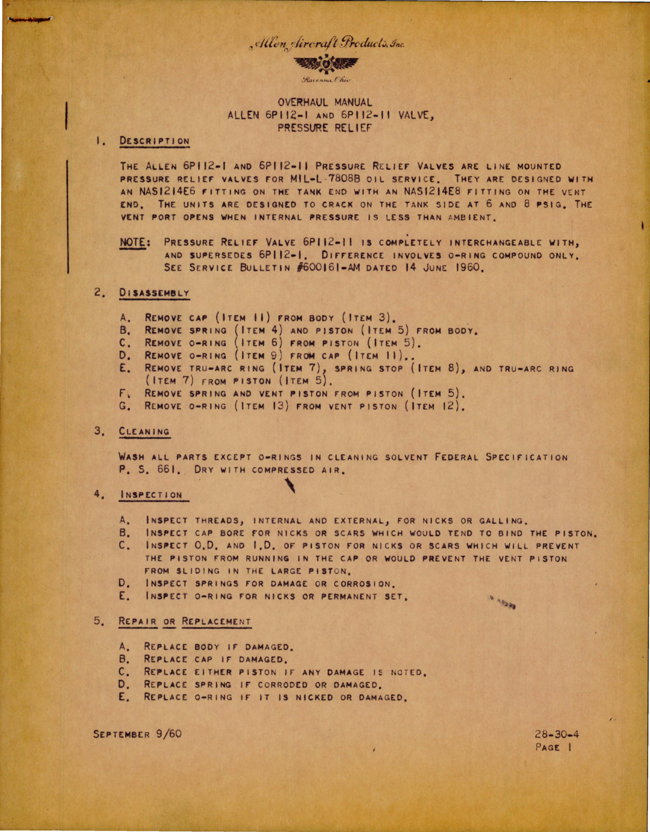 Sample page 1 from AirCorps Library document: Overhaul Manual for Pressure Relief Valve - 6P112-1 and 6P112-11