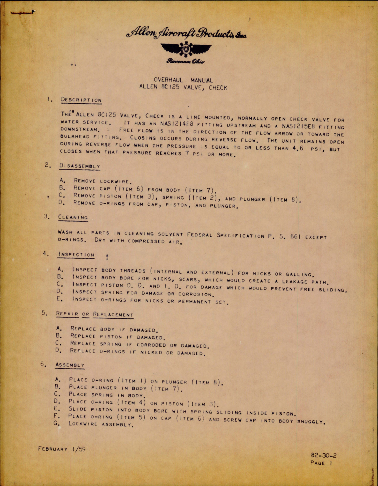 Sample page 1 from AirCorps Library document: Overhaul Manual for Check Valve 8C125