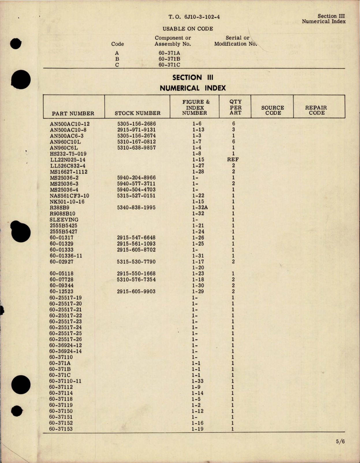 Sample page 5 from AirCorps Library document: Illustrated Parts Breakdown for Fuel Booster Pump Assembly - Parts 60-371A, 60-371B, 60-371C 