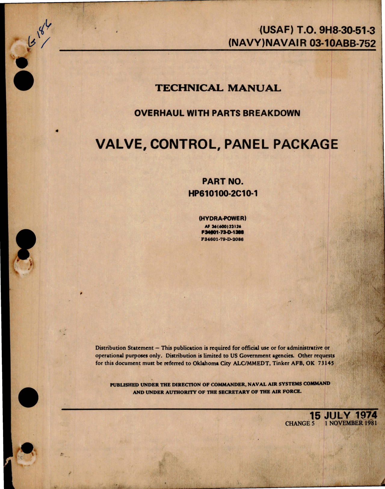Sample page 1 from AirCorps Library document: Overhaul with Parts Breakdown for Valve Control Panel Package - Part HP610100-2C10-1