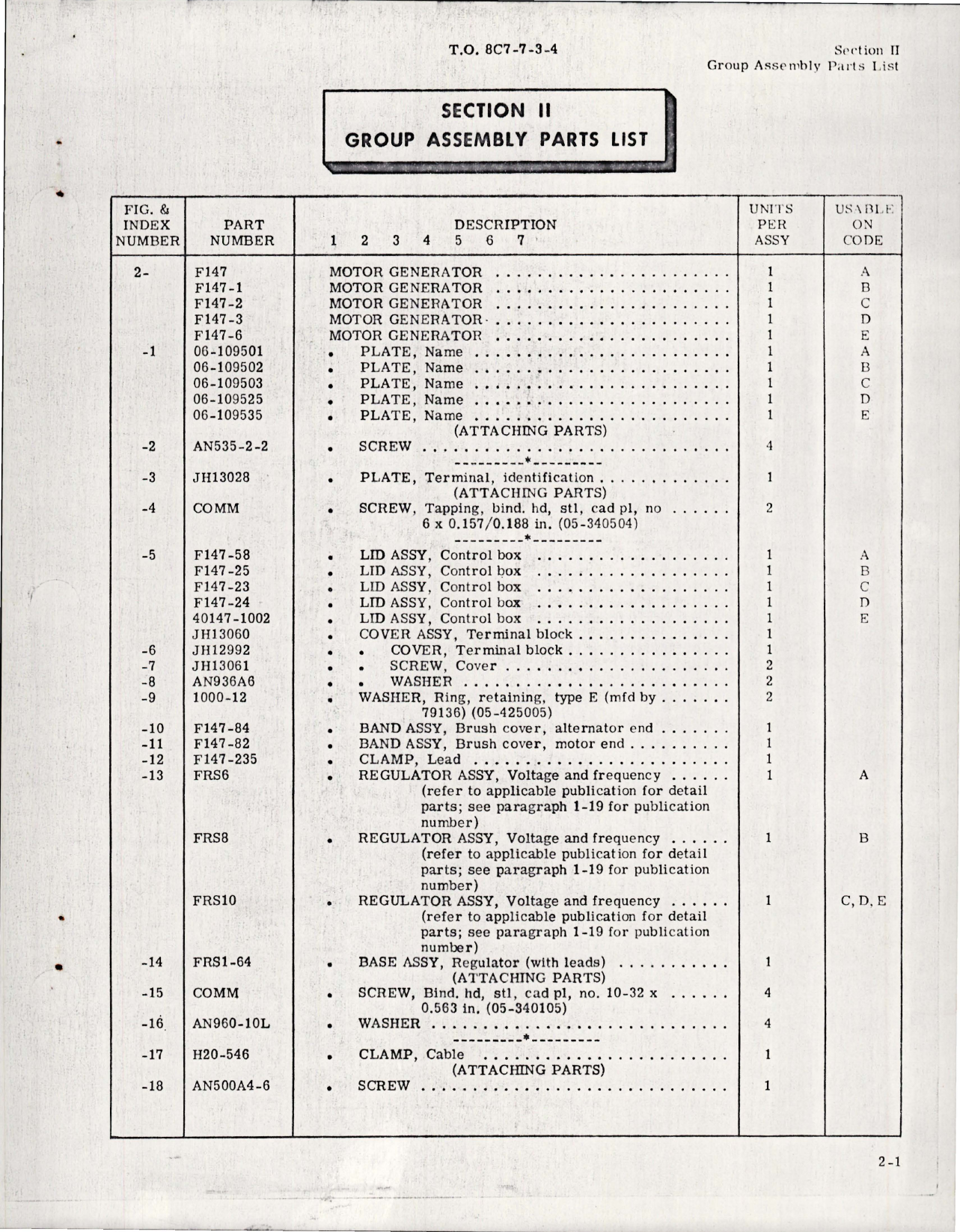 Sample page 7 from AirCorps Library document: Illustrated Parts Breakdown for Motor Generator - Models F147, F147-1, F147-2, F147-3, and F147-6