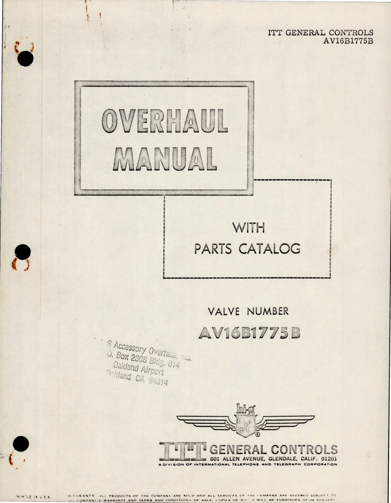 Sample page 1 from AirCorps Library document: Overhaul Manual for Motor Operated Gate Valve - AV16B1775B 