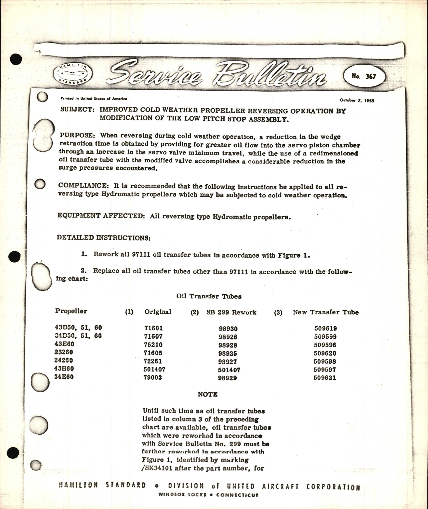Sample page 1 from AirCorps Library document: Improved Cold Weather Propeller Reversing Operation by Modification of the Low Pitch Stop Assembly