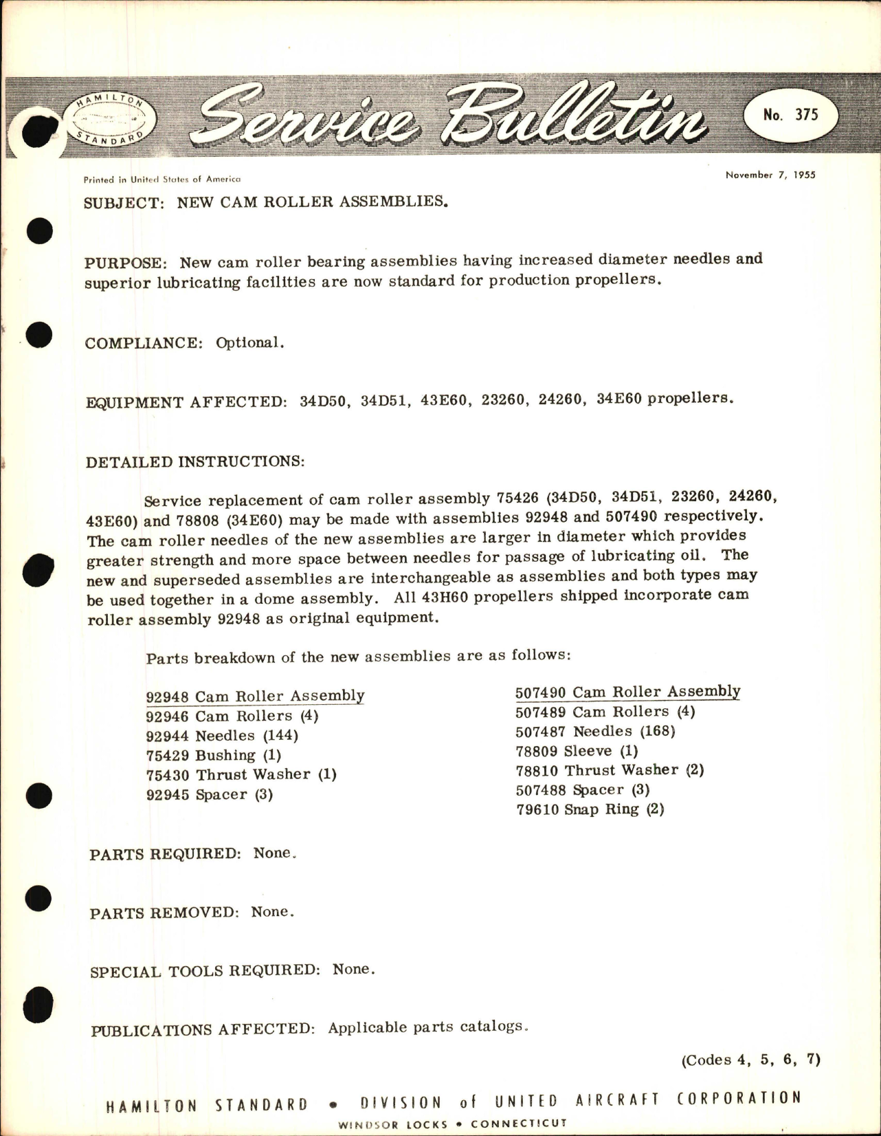 Sample page 1 from AirCorps Library document: New Cam Roller Assemblies