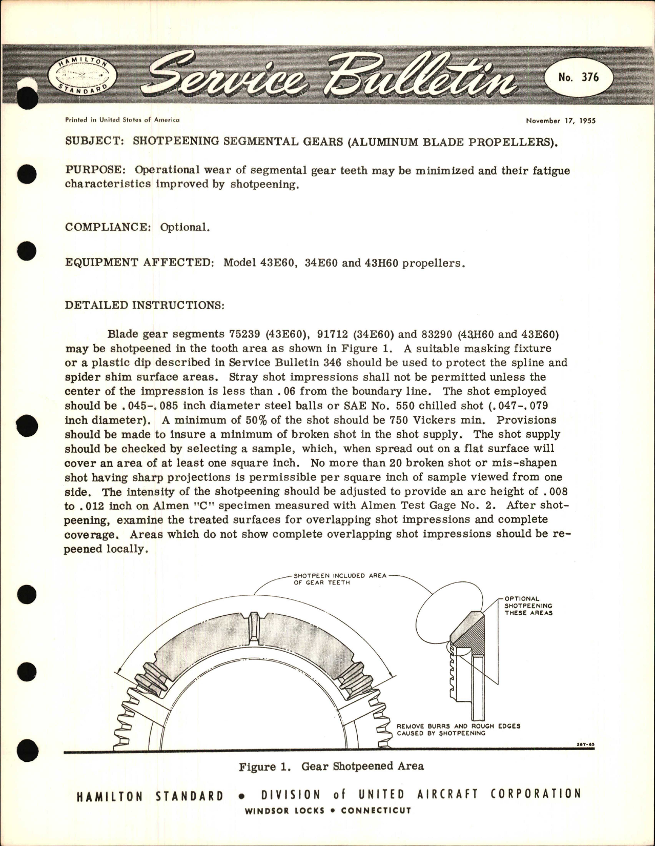 Sample page 1 from AirCorps Library document: Shotpeening Segmental Gears (Aluminum Blade Propellers) 