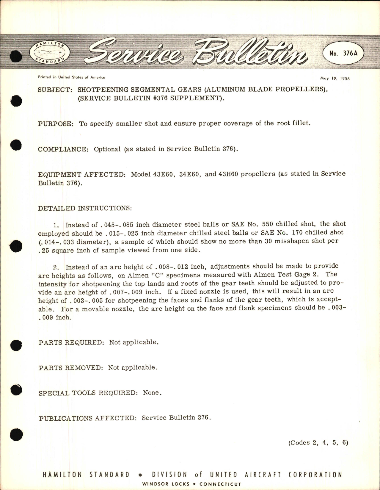 Sample page 1 from AirCorps Library document: Shotpeening Segmental Gears (Aluminum Blade Propellers) 