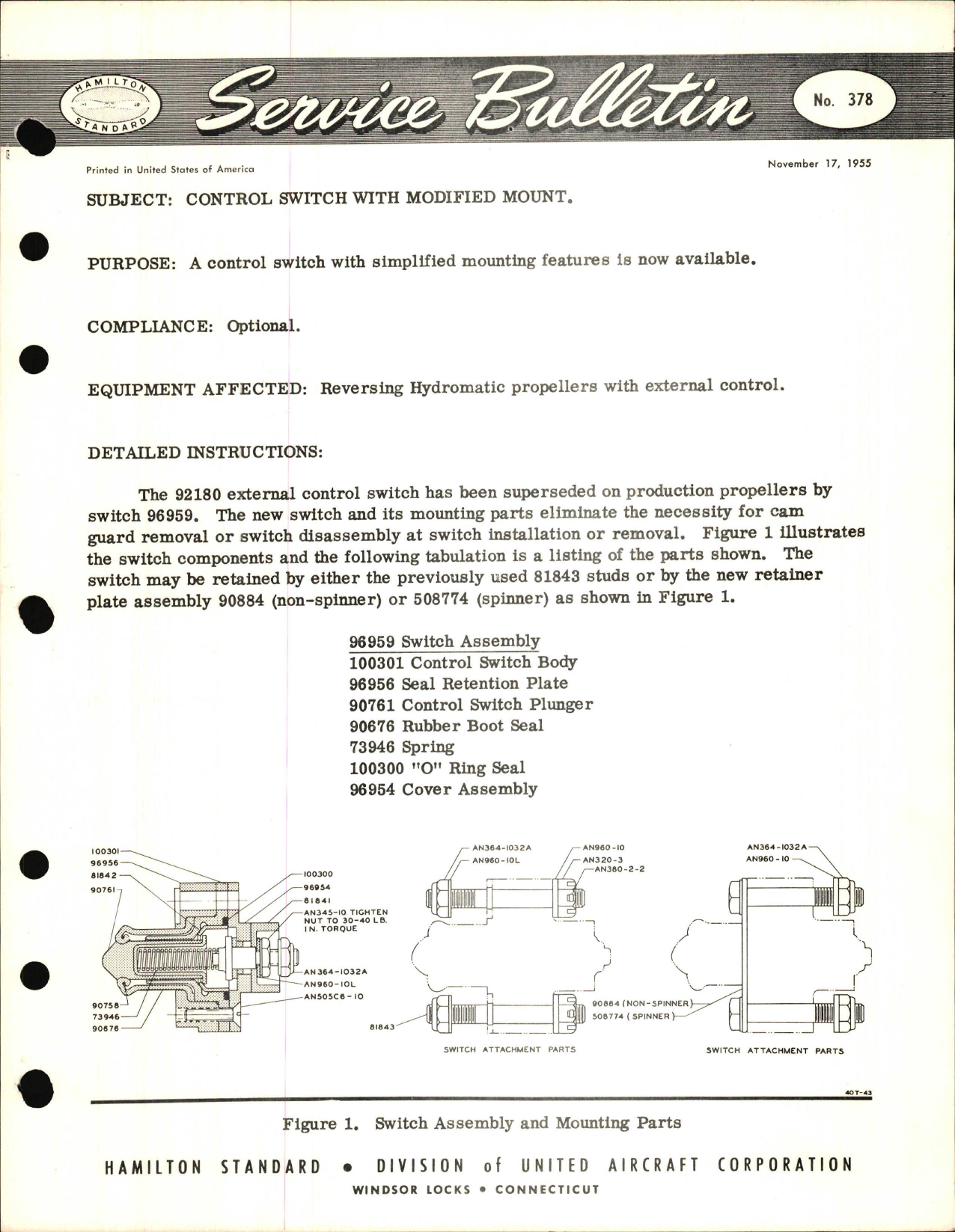 Sample page 1 from AirCorps Library document: Control Switch with Modified Mount