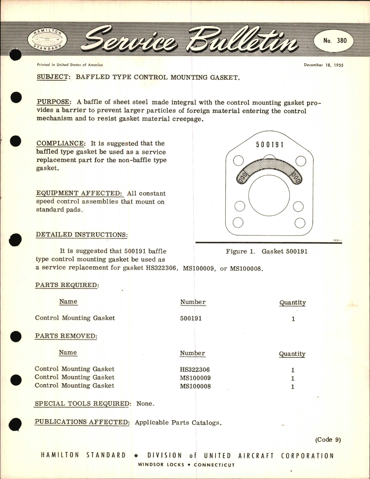 Sample page 1 from AirCorps Library document: Baffled Type Control Mounting Gasket