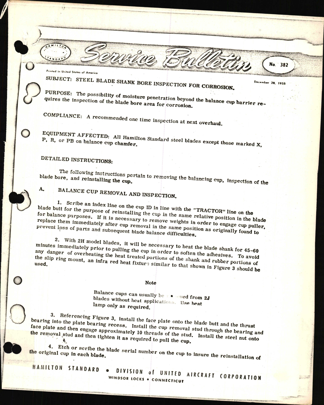 Sample page 1 from AirCorps Library document: Steel Blade Shank Bore Inspection for Corrosion
