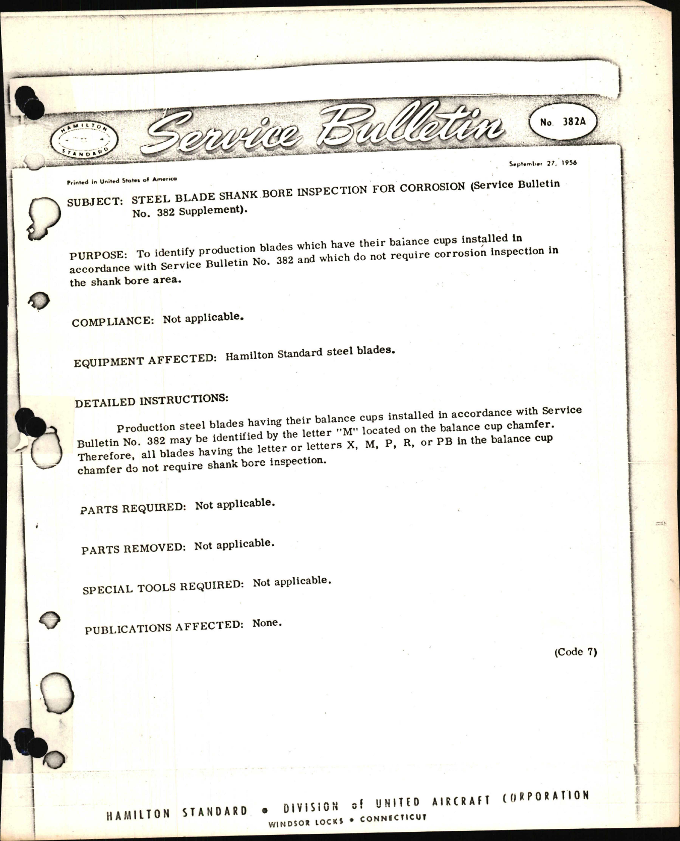Sample page 1 from AirCorps Library document: Steel Blade Shank Bore Inspection for Corrosion
